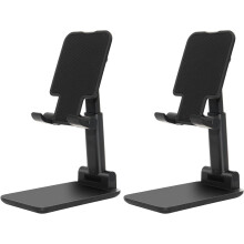 2pcs Foldable Phone Stand, Adjustable Height & Angle, Portable Desktop Holder Compatible with iPhone 14/13/12/11 & All Smartphones (Black)