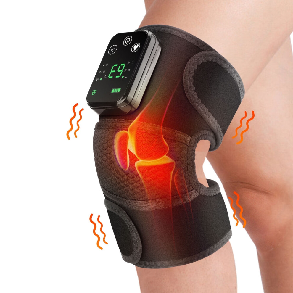 Cordless Heated Knee Massager with Heat and Vibration,Shoulder Heating Pads Elbow Brace 3 in 1,Heated Knee Brace Wrap for Men Women