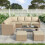 Khaki Garden Corner Sofa Set with Table & 2 Stools 6