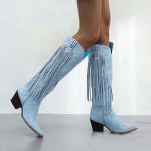 Dames cowboylaarzen, kniehoge laarzen met franjes, instaplaarzen met dikke hak, western cowboylaarzen voor dames, Halloween cadeaus