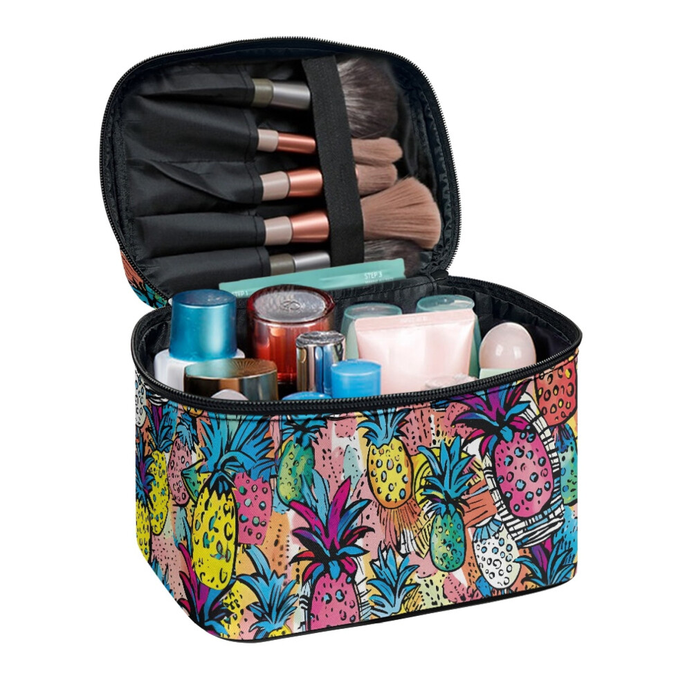 Polyester Makeup Bag with Pineapple Design, Zipper, Handle,