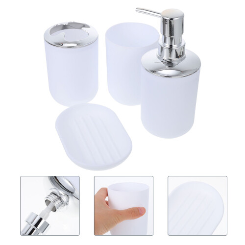 1 Set White Plastic Bathroom Accessories Set Square Shape for Home Use Adults Practical Design