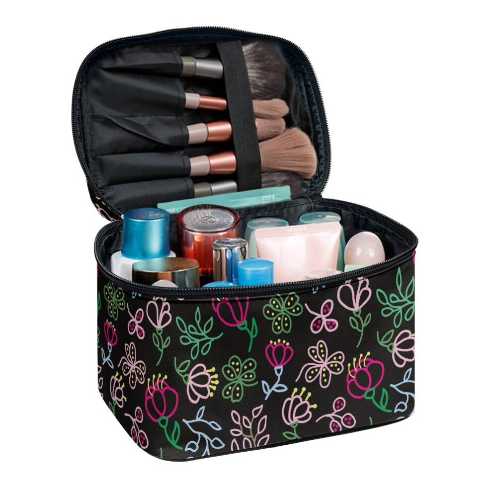 Polyester Cosmetic Organizer for Travel Black with Floral