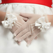 Pearl Mesh Elastic Gloves for Girls – Compatible with Princess Wedding Dresses, Flower Girl Mittens, White