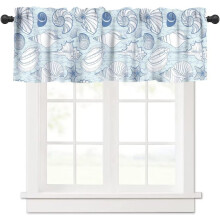 Seashell Kitchen Valance Curtain Vintage Blue Coastal Theme