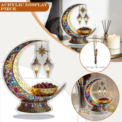 Crescent Moon Table Ornament Stained Glass Style Ramadan