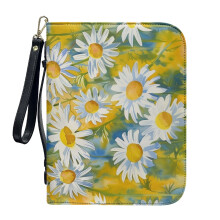 Painted Daisy PU Leather Bible Cover for Women & Men, Portable with Detachable Wristlet Strap – Compatible with Standard Bibles