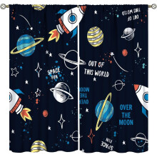 Kids Universe Solar System Curtains with Rod Pocket, Planet & Rocket Print, 2 Panels (84"x84"), Compatible with Kids Bedroom & Living Room