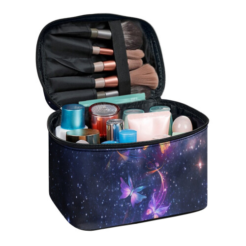 Travel Makeup Bag with Brush Slots Double Zipper