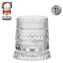 360 Rotating Whiskey Glass with Crystal Tumbler & Relief Base – Vintage Cut Design, Compatible with Whiskey Lovers