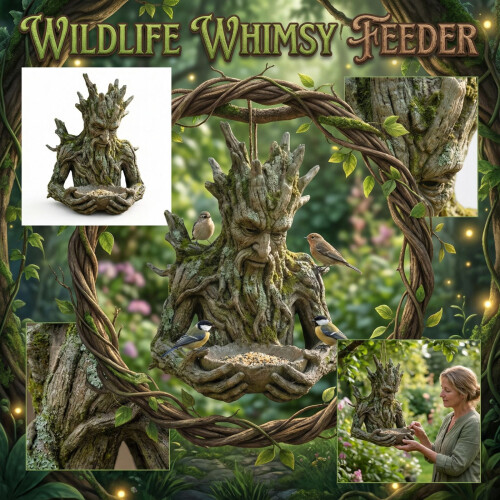 Bird Feeder Sculpture with Tree Design and Keyhole Hanger