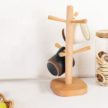 Wooden Coffee Mug Tree with 6 Hooks – Sturdy Countertop Stand, Anti-Slip Base – Space-Saving Organizer for Kitchen or Coffee Bar