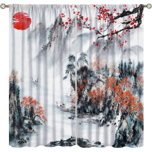 Asian Cherry Blossom Blackout Curtains 84x84in – Vintage Japanese Plum Blossom Print, Compatible with Standard Windows