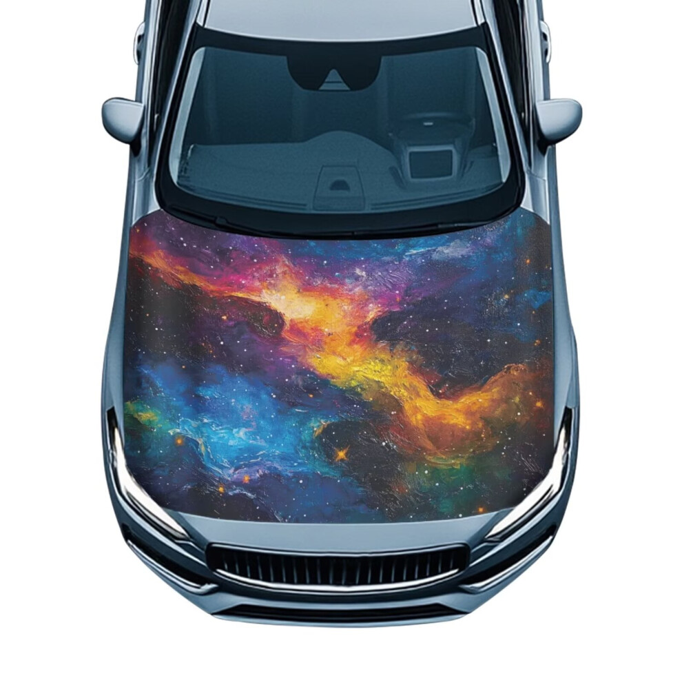 Tear-Resistant Car Hood Cover With Galaxy Print Â Portable, Colorful, Compatible With Most Cars, Pickups, Suvs & Trucks 9399596696850