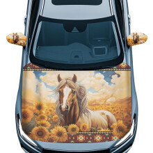 Aztec Sunflower Car Hood & Mirror Cover – Stretch Polyester, Compatible with Most Vehicles
