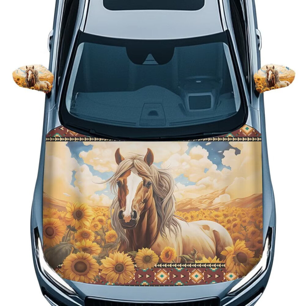 Aztec Sunflower Car Hood & Mirror Cover Â Stretch Polyester, Compatible With Most Vehicles 9085618453777