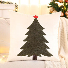 Christmas Embroidery Tree Bolster Pillow, 17.7"x17.7", Army Green – Soft Festive Cushion for Sofa, Bed & Holiday Decor