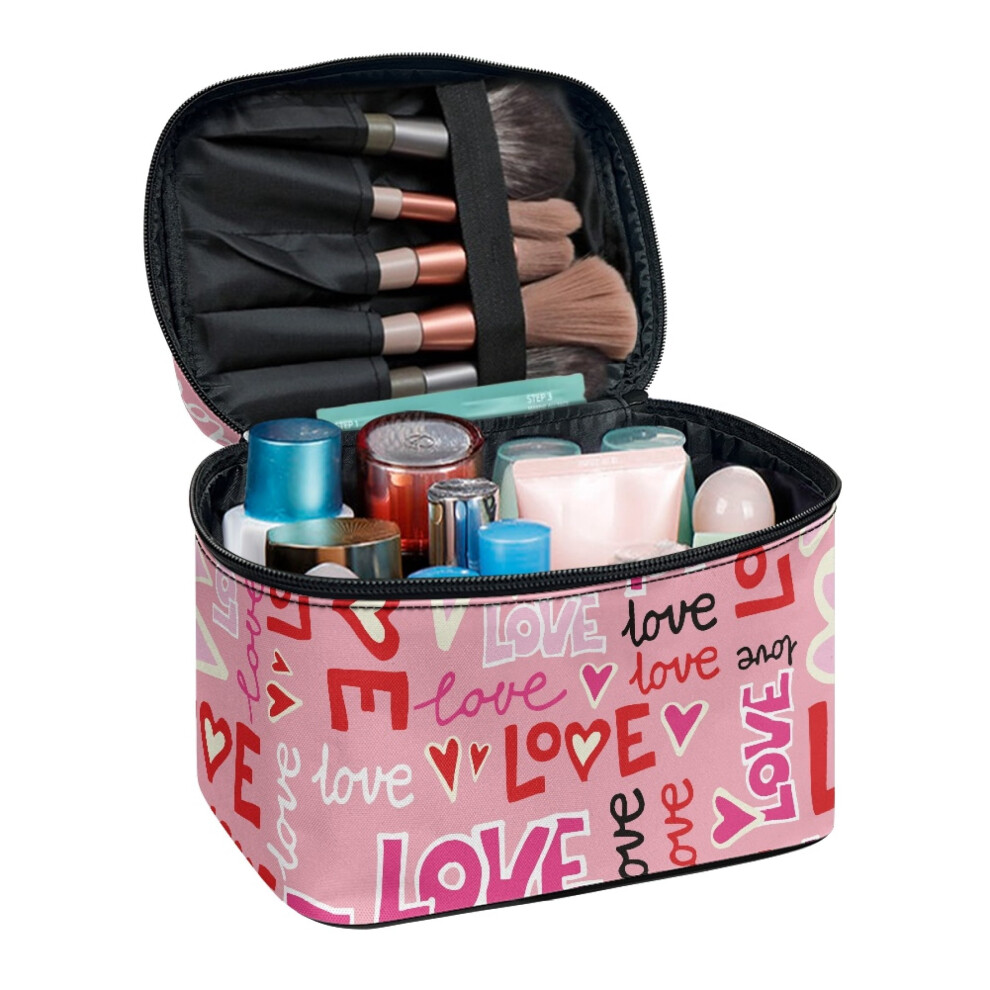 Love Script Portable Cosmetic Organizer Bags with Brush Slots Polyester Zipper Practical