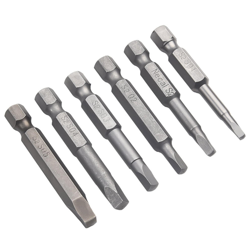 6Pcs 50Mm Sq1-Sq5 Square Head Screwdriver Bit Set Hex Shank Magnetic Screwdriver 9399596698151