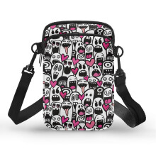 Damen-Umhängetasche aus Polyester mit Totenkopf- und Herzmuster, auslaufsicher, leicht, für Outdoor-Aktivitäten und den täglichen Gebrauch