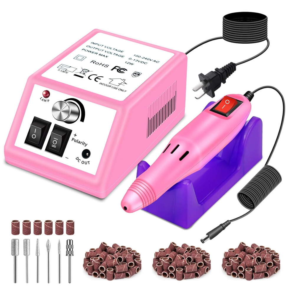 Pink Professional Electric Nail Drill Kit With 156Pcs Sanding Bands & Bits For Acrylic/Gel Manicure/Pedicure Â