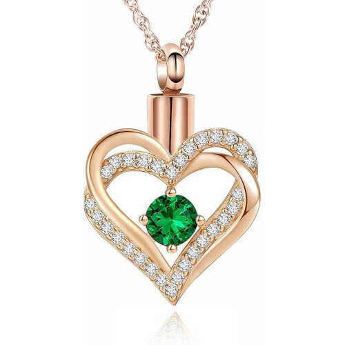 Heart Urn Necklace for Ashes with Birthstone