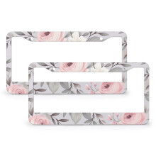 Vintage Gray Floral License Plate Frames Metal 2-Pack
