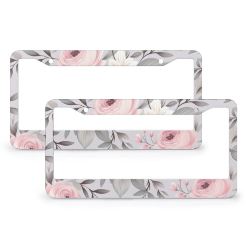 Vintage Gray Floral License Plate Frames Metal 2-Pack