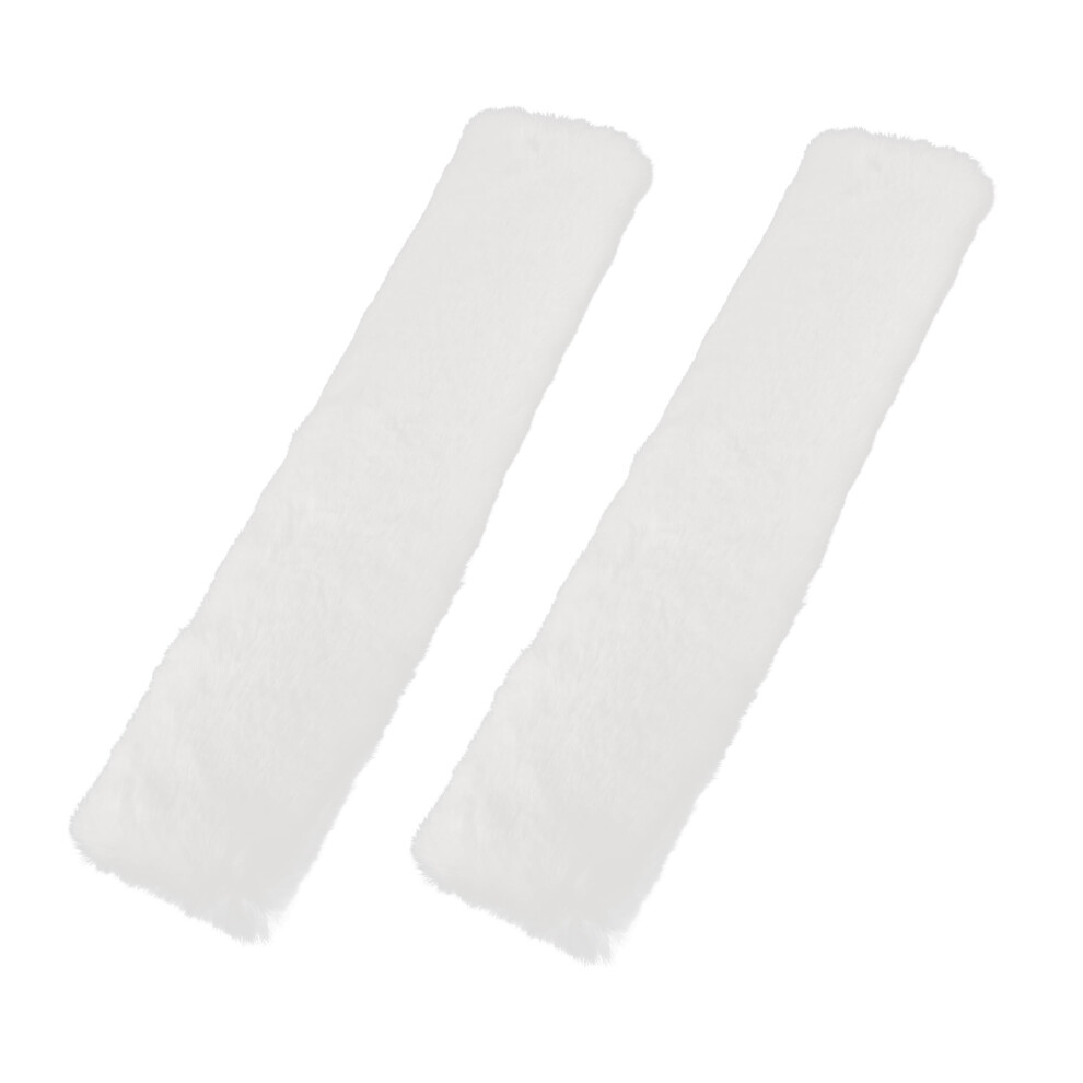 2 Pcs Plush Car Shoulder Seatbelt Pad Covers Universal 30X7cm White 9558633088144