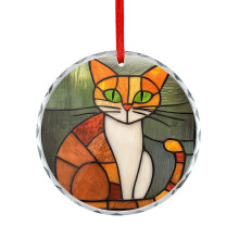 Xmas Ornament Orange Tabby Cat Christmas Ornament Round Glass Stained Glass Design Holiday Present Ideas