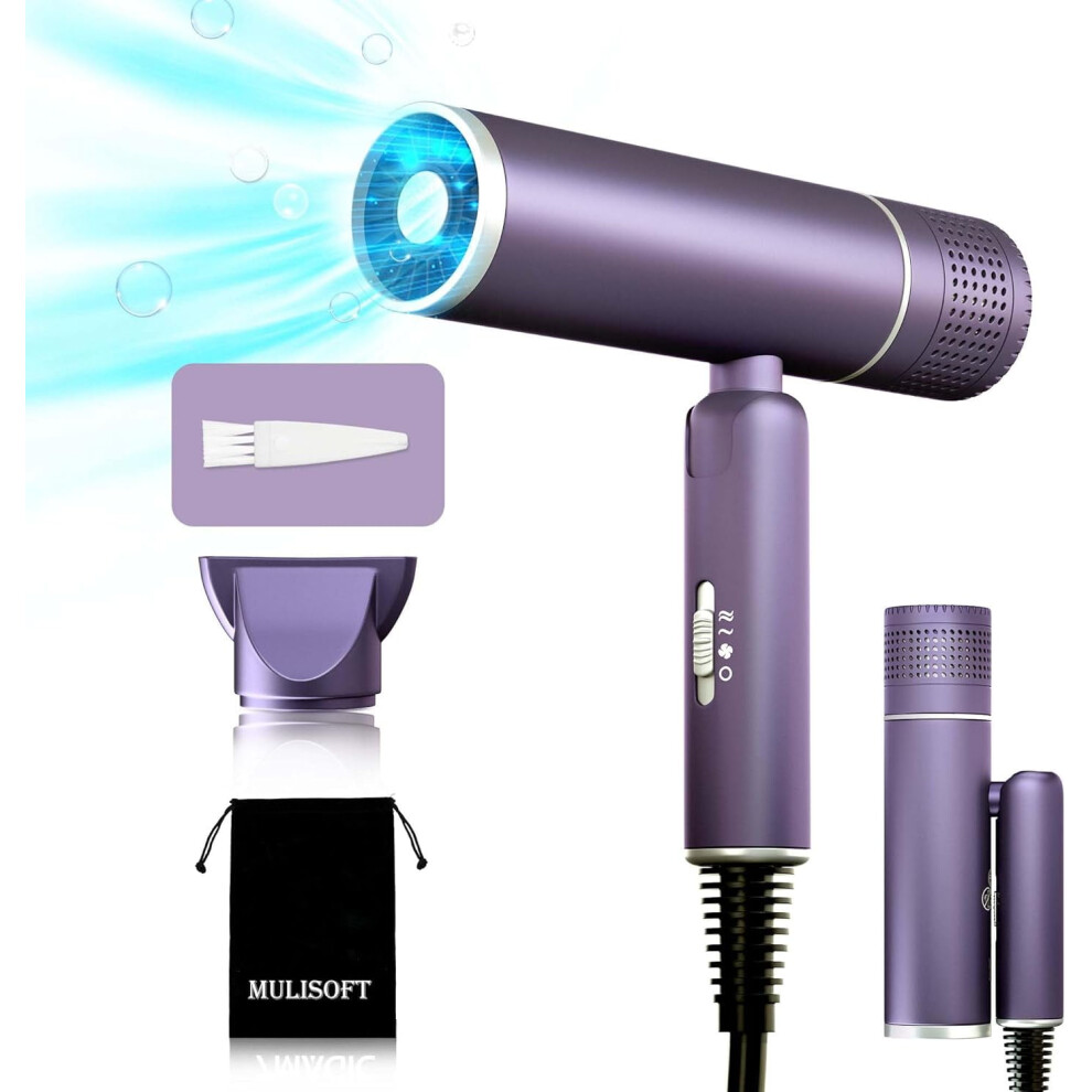 Purple Travel Hair Dryer For Women Â Ionic, 3 Heat/2 Speed, Folding Handle, Lightweight, Compatible With Us Voltage