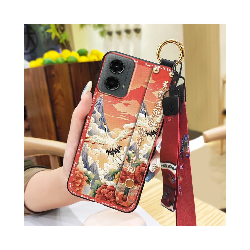 Moto G 5G 2024 Phone Case With Chinese Style Ring Wristband, Silicone Protective Soft Case, Anti-Knock, Waterproof, Dustproof 9085618891319