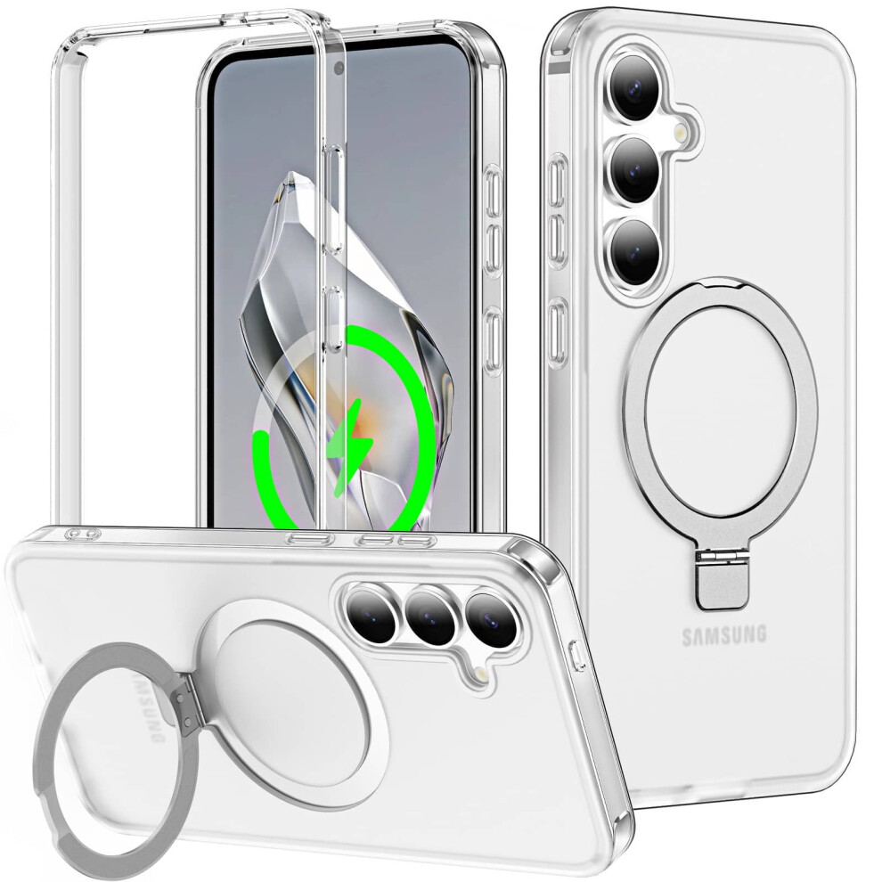 Samsung Galaxy S25 Case With Magnetic Ring Stand, 2-In-1 Translucent Matte Shockproof Cover, Wireless Charging Compatible 9558633088533