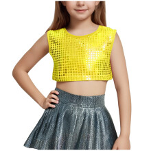 Kids Sequin Crop Top Sleeveless Round Neck Dancewear
