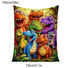 Couverture en flanelle avec un adorable dinosaure souriant, 127 x 152 cm, en velours peluche ultra doux, idéale pour le lit ou le canapé –