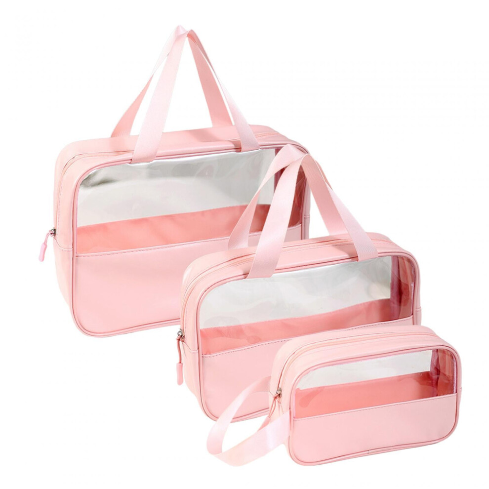 Pink 3Pcs Clear Makeup Bag Travel Cosmetic Bag Portable Storage Bag Toiletry Bag