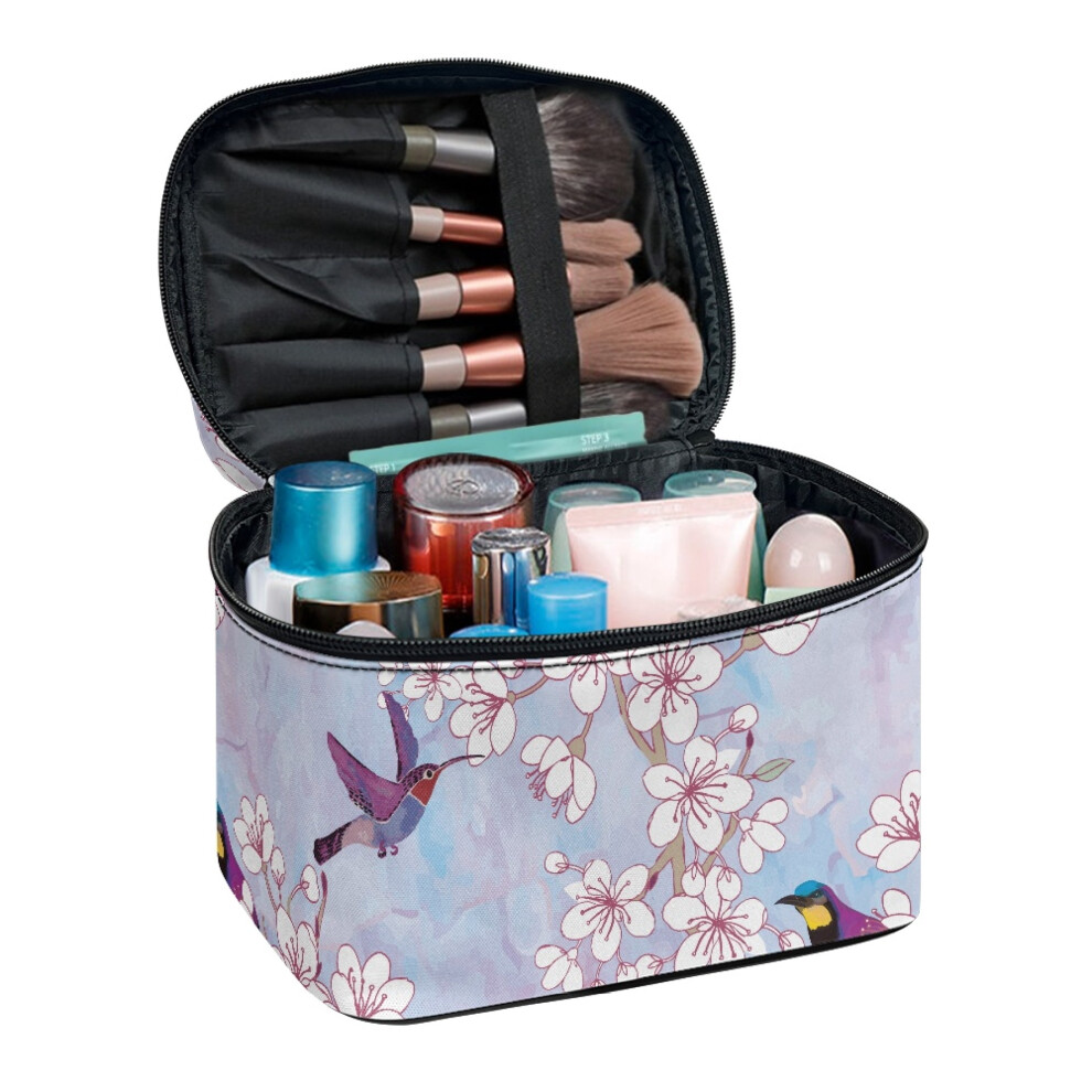 Hummingbirds & Cherry Blossoms Make up Cosmetic Bags Durable Gift Large Capacity Cosmetic Bags Travel Make Up Organizer