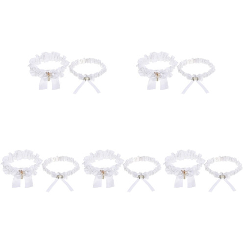 5Sets Hochzeitsstrumpfhalter Weiß Schleifen Schmuck 1