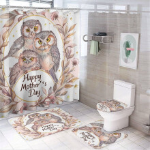 4-Pc Owl Shower Set: Happy Mother's Day Bathroom Set with Curtain & Rugs – Compatible with Standard Showers