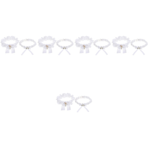 5Sets Hochzeitsstrumpfhalter Weiß Schleifen Schmuck 2