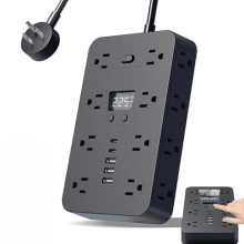 16-in-1 Power Strip with Surge Protection, 16 Outlets, 3 USB + 2 USB-C, ETL Listed, Digital Clock, Fireproof Housing
