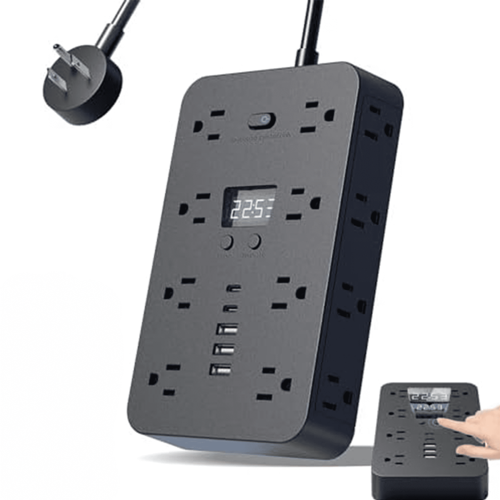 16-In-1 Power Strip With Surge Protection, 16 Outlets, 3 Usb + 2 Usb-C, Etl Listed, Digital Clock, Fireproof Housing 9193271883401