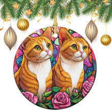 Ceramics Ornaments Cat Theme Christmas Tree Ornaments Two Orange Cats Best Gifts for Christmas Housewarming Gift