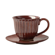 Ceramic Coffee Cup and Saucer Set Retro Latte Simple European Hand-poured Coffee Cup