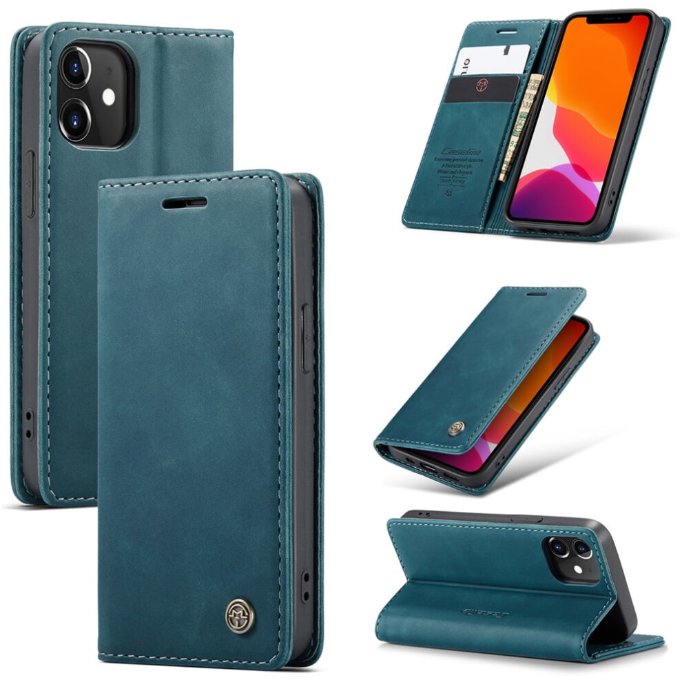 Caseme Leather Flip Wallet Case For Compatible With Iphone 12 – Magnetic Closure, Card Holder, Shockproof, Kickstand, Blue 9313598260703