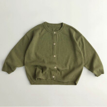 kids' Loose-fit Knitted Cardigan, Boys Girls Crewneck Cardigan Sweaters Long Sleeve Kids Button Cotton Tops Outwear