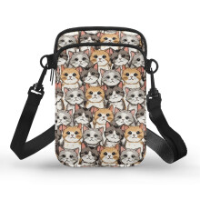 Umhängetasche mit Katzenmotiv, doppelter Reißverschluss, kleine Crossbody-Tasche für Damen und Herren