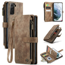 CaseMe Wallet Case for compatible with Samsung Galaxy S21 – PU Leather Magnetic Flip, Lanyard Strap, Zipper Card Holder
