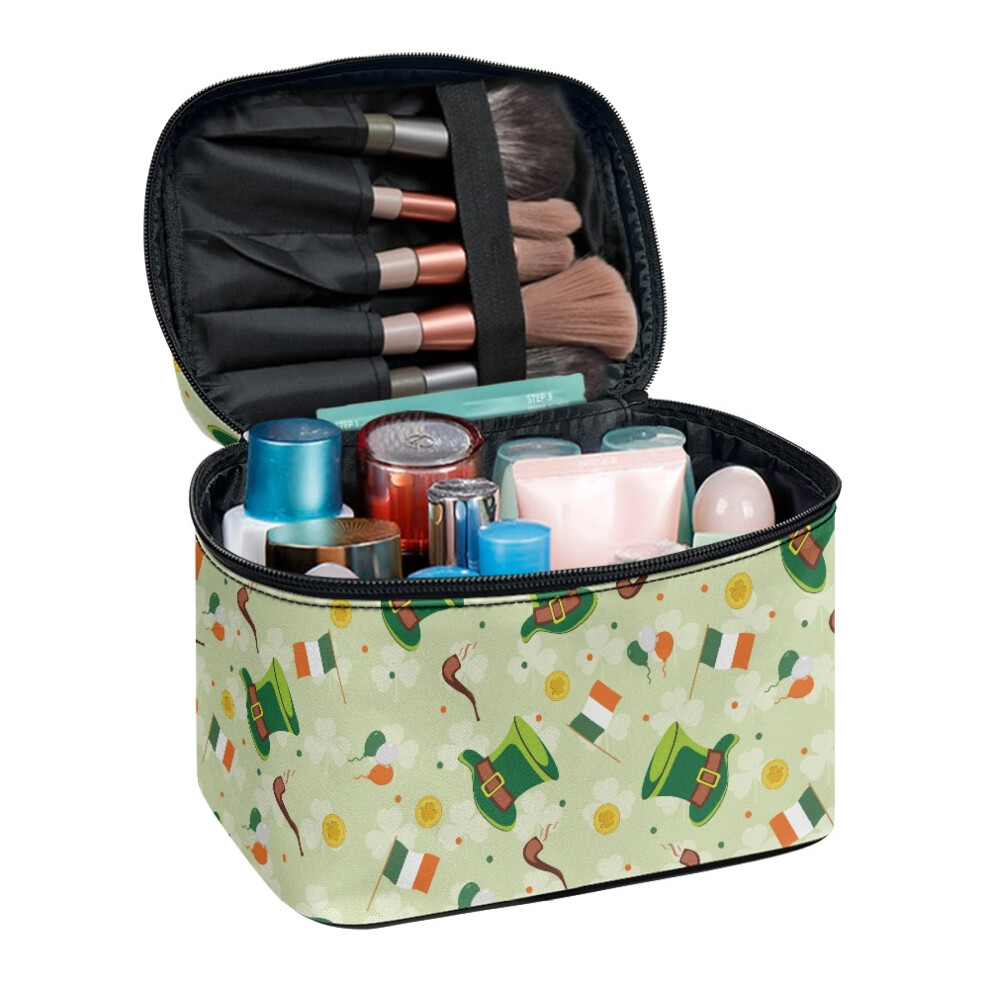 Lucky Hat Coin Pattern Travel Toiletry Bag (8.86"x6.5"x5.9"), Portable Hanging Makeup Organizer with Brush Storage