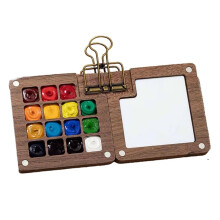 Wooden Mini Watercolor Travel Set with Clip for Painters and Artists on-the-Go